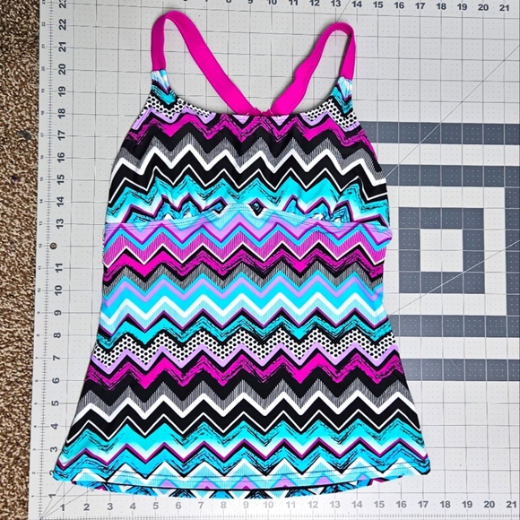 Dokotoo Tankini Swim Top Striped Racerback Geometric Pattern Pink Black Sz Small - Picture 9 of 10